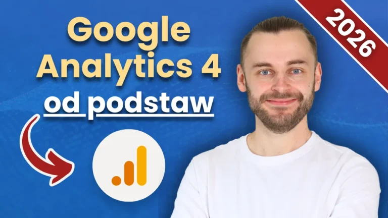 Ekspert analityki internetowej Paweł Piekarski prezentuje, kompletny przewodnik po Google Analytics 4 dla początkujących. Banner wpisu blogowego z sylwetką autora.