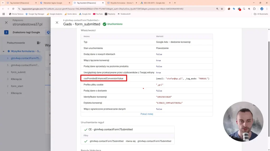 Zrzut ekranu przedstawiający śledzenie konwersji w Google Tag Manager