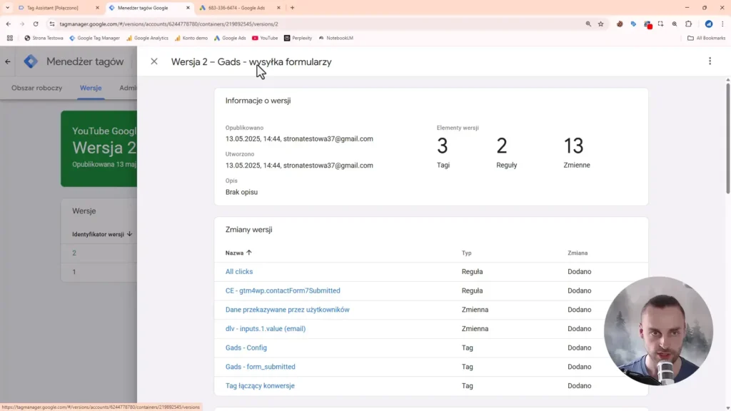 Zrzut ekranu przedstawiający śledzenie konwersji w Google Tag Manager