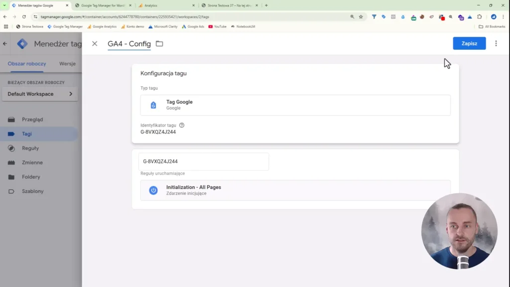 Zrzut ekranu przedstawiający konfigurację tagu Google w Google Tag Manager