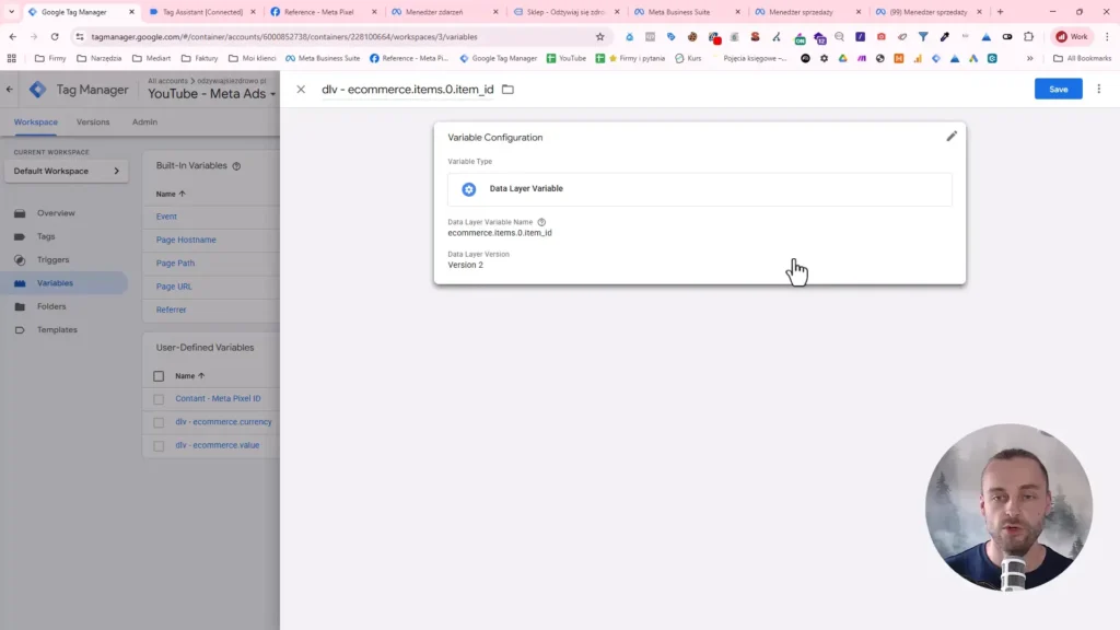 Zrzut ekranu przedstawiający konfigurację zmiennej w Google Tag Manager