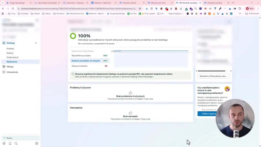 Zrzut ekranu przedstawiający interakcje produktów w katalogu na Facebooku