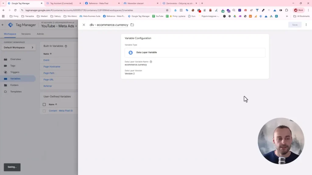 Zrzut ekranu przedstawiający konfigurację zmiennej currency warstwy danych w Google Tag Manager
