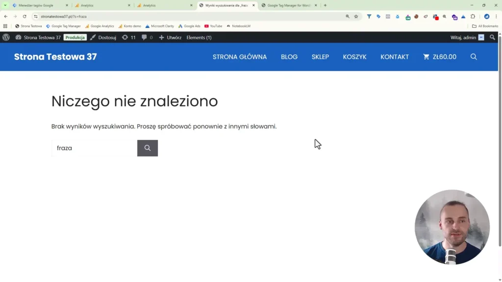 Zrzut ekranu przedstawiający stronę z brakiem wyników wyszukiwania