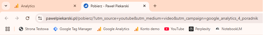 Zrzut ekranu przedstawiający przykład zastosowania UTM w linku