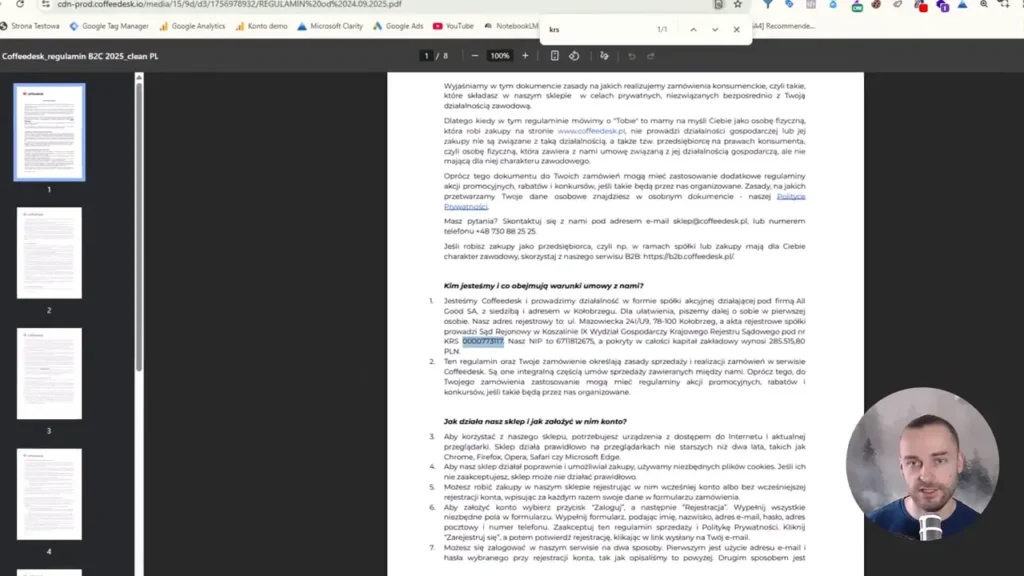 Zrzut ekranu przedstawiający fragment regulaminu z KRS