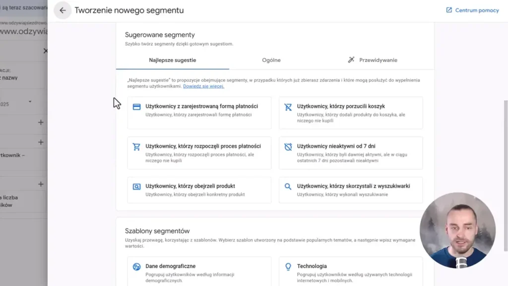 Zrzut ekranu przedstawiający tworzenie segmentów w Google Analytics 4