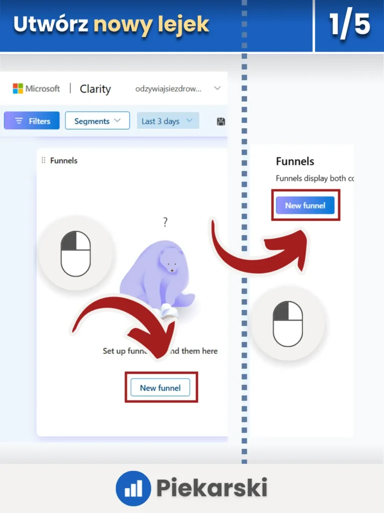 Zrzut ekranu przedstawiający możliwość tworzenia nowych lejków w Microsoft Clarity