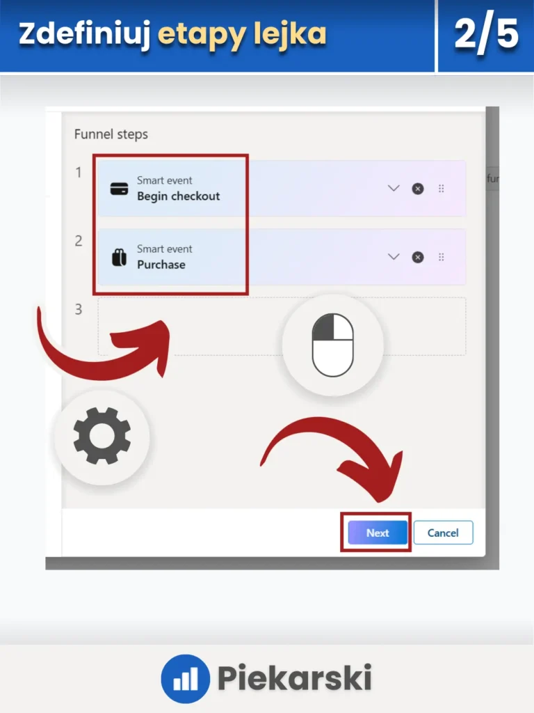 Zrzut ekranu przedstawiający dodawanie zdarzeń do lejka zakupowego w Microsoft Clarity