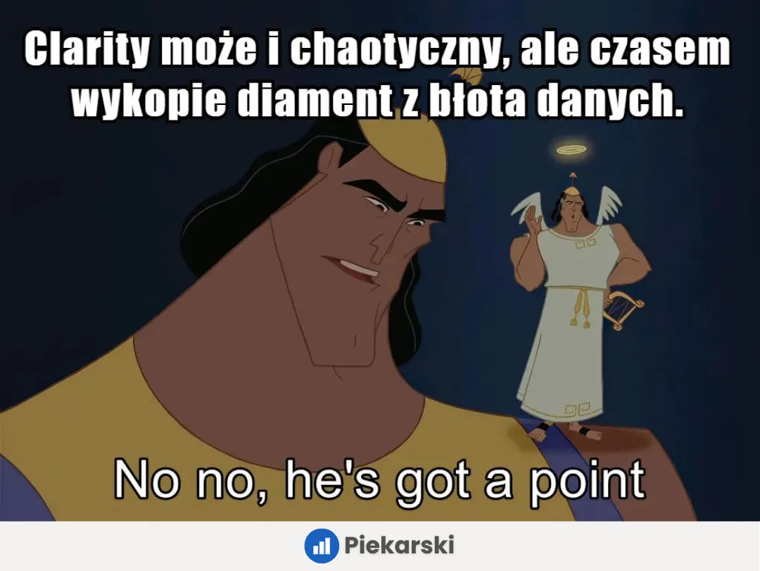 Mem: Kronk o Microsoft Clarity. Mimo chaosu narzędzie wyciąga diamenty z danych. Niezbędne uzupełnienie GTM i GA4 przy analizie zachowań i optymalizacji konwersji.