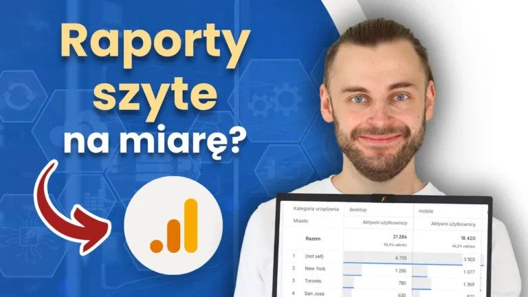 Ekspert analityki internetowej Paweł Piekarski prezentuje, jak korzystać z eksploracji swobodnych w Google Analytics 4. Banner wpisu blogowego z sylwetką autora.