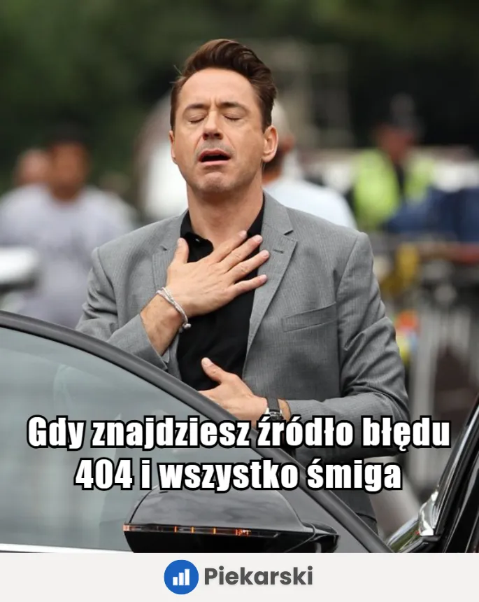 Robert Downey Jr. z ulgą. Mem: naprawa błędu 404. Zobacz, jak śledzenie błędów w GA4 i GTM ratuje utracone konwersje i dane.