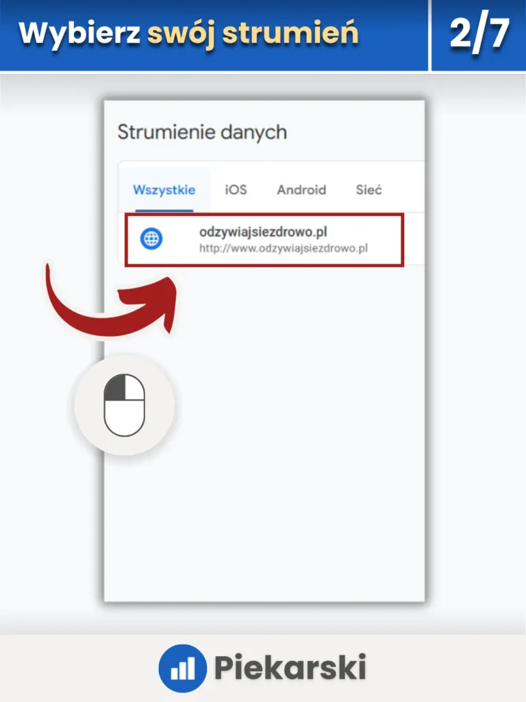 Zrzut ekranu przedstawiający wybór własnego strumienia danych w Google Analytics 4.