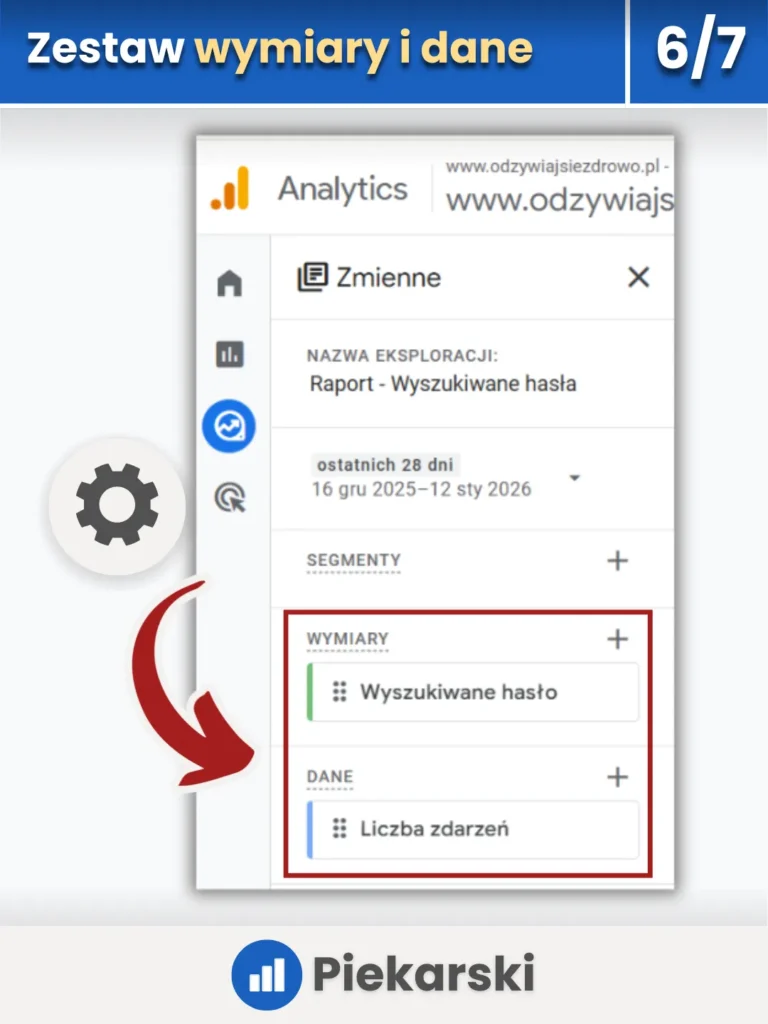 Zrzut ekranu przedstawiający zestawienie danych: wyszukiwane hasło i liczba zdarzeń