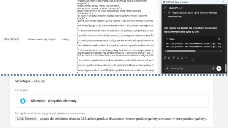 Prompt do budowania warunku klasy css reguły w GTM