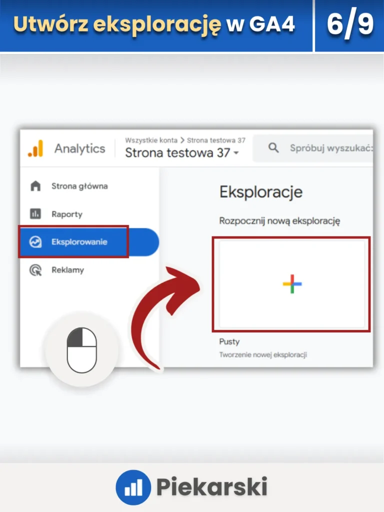 Zrzut ekranu przedstawiający tworzenie pustej eksploracji w Google Analytics 4.
