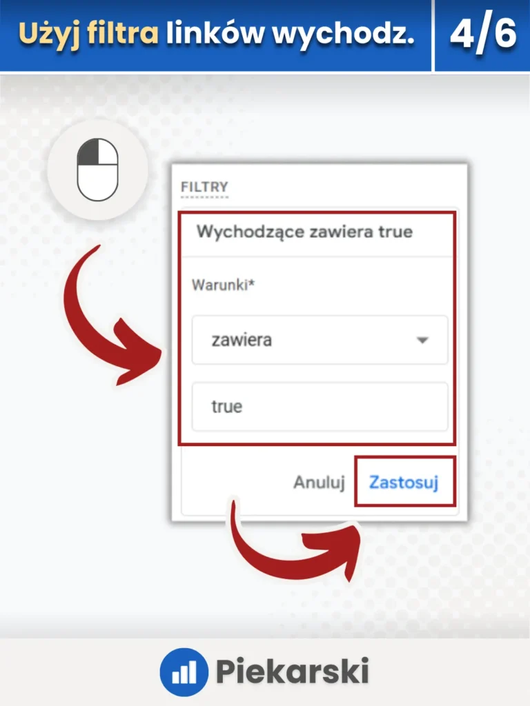 Zrzut ekranu przedstawiający filtr w raporcie dotyczący linków wychodzących.