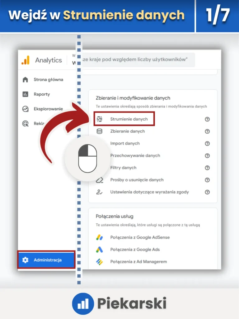 Zrzut ekranu przedstawiający opcje strumienia danych w Google Analytics 4