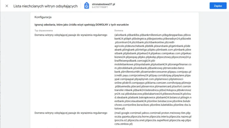Regex do wykluczeń niechcianych witryn odsyłających